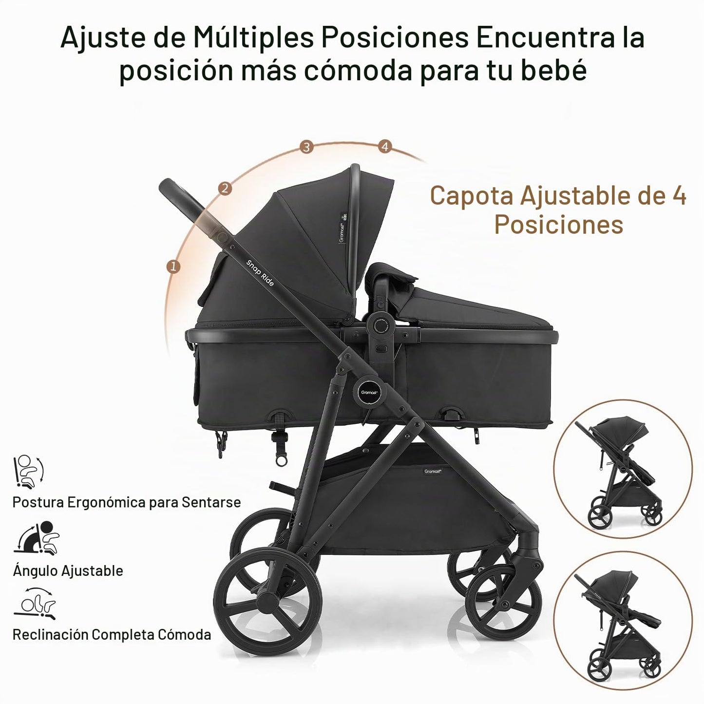 Gromast Cochecito de bebé 3 en 1, cochecito convertible para recién...