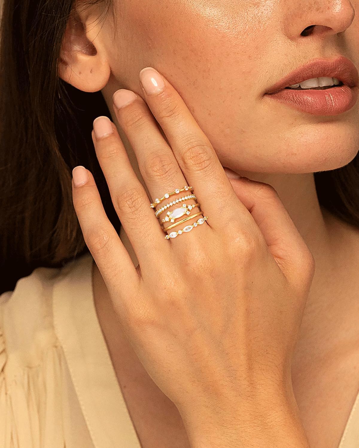 Honsny Anillos de oro apilables para mujer, juego delicado, anillos...