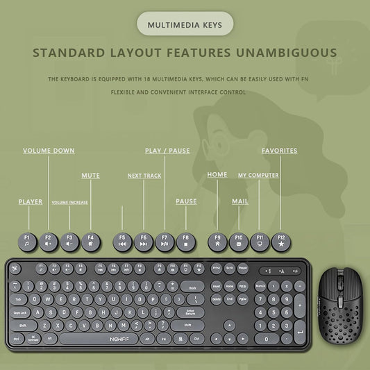 Combo de teclado y mouse inalámbricos, teclas redondas retro de 104...