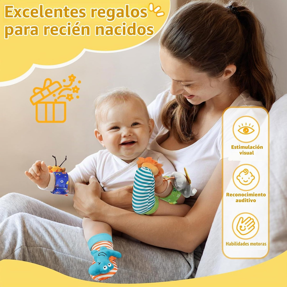 URMYWO Sonajeros de muñeca para bebé - Calcetines sonajero - Juego...