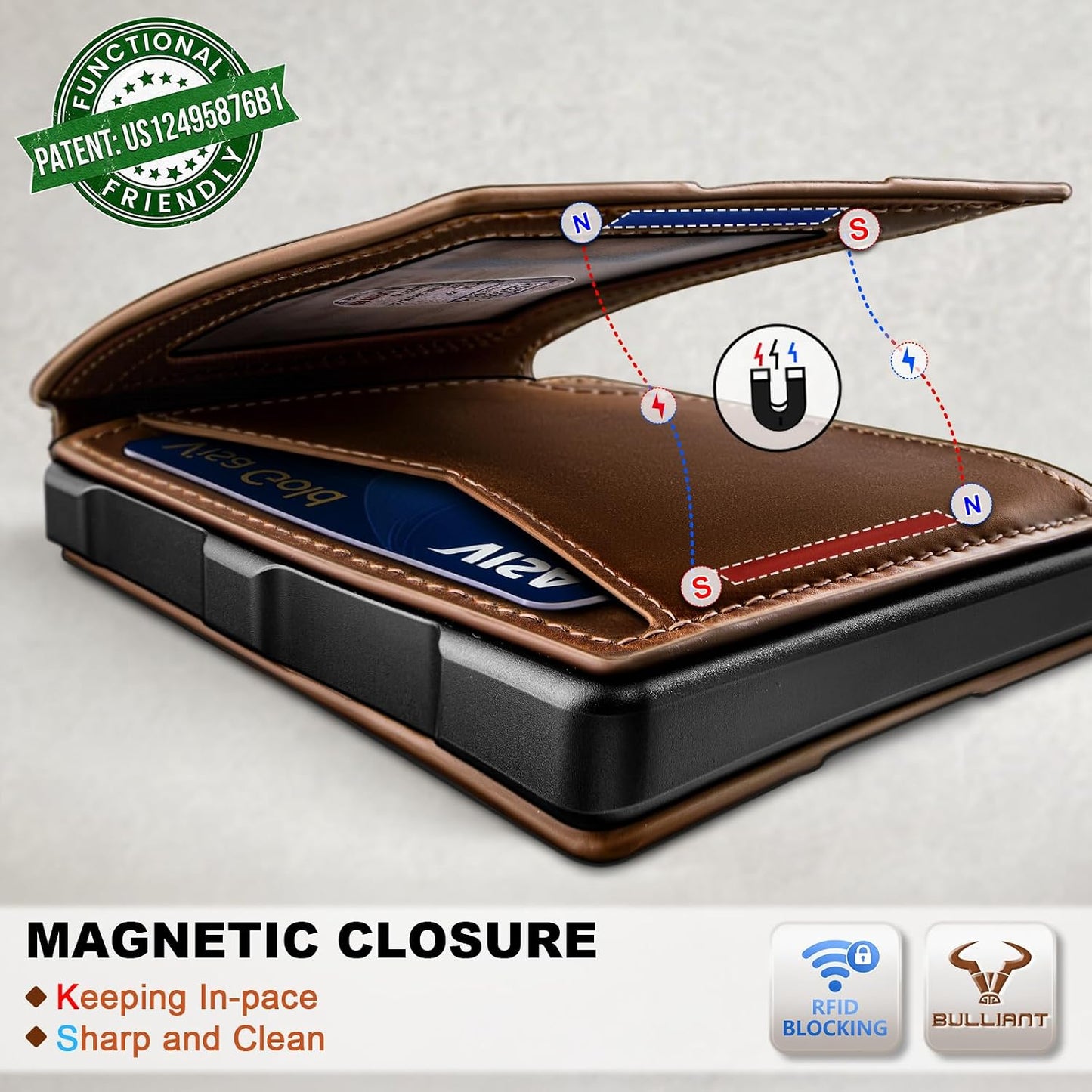 BULLIANT Cartera delgada de grano completo para hombre, caja de met...