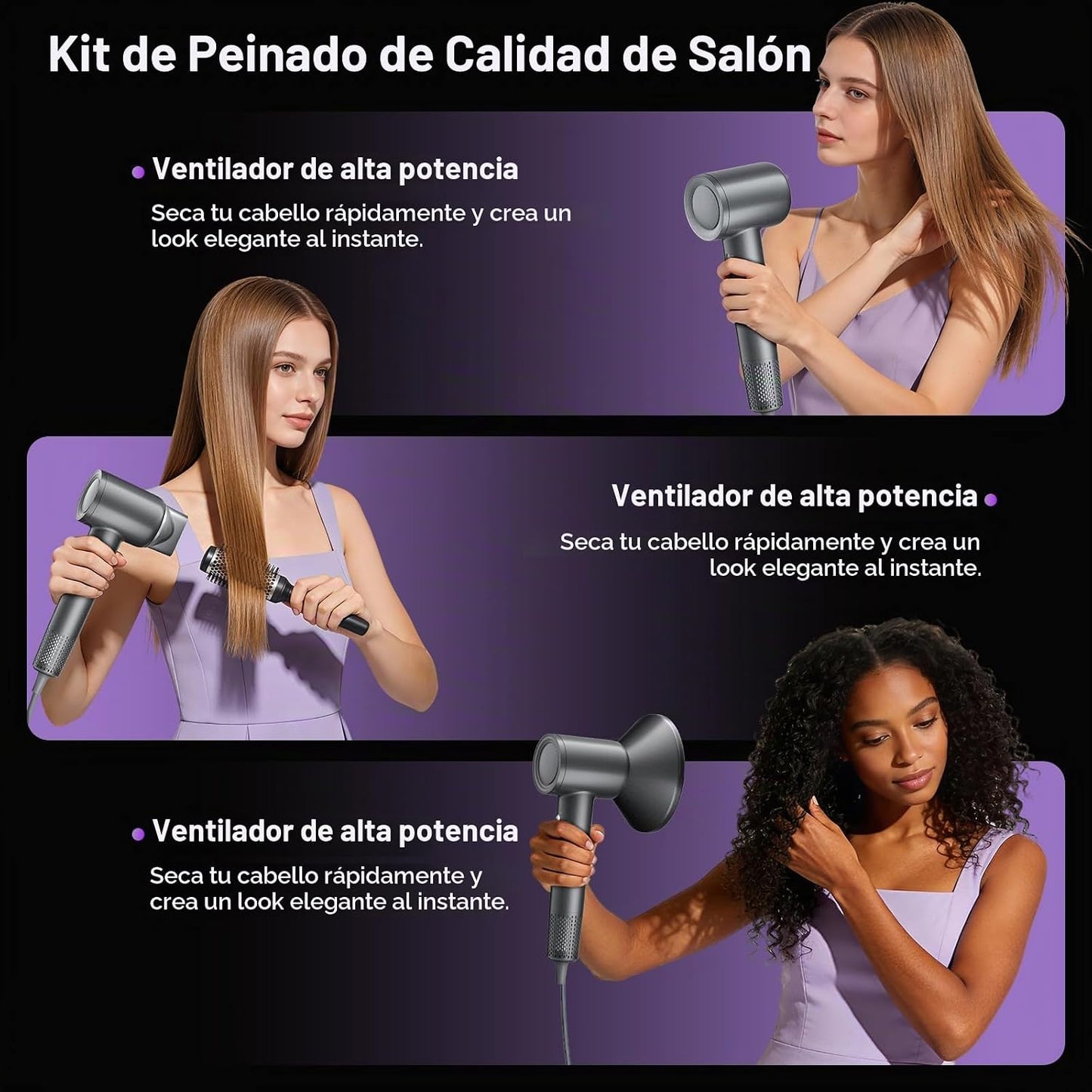 Secador de pelo de alta velocidad, 160,000 RPM sin escobillas con d...