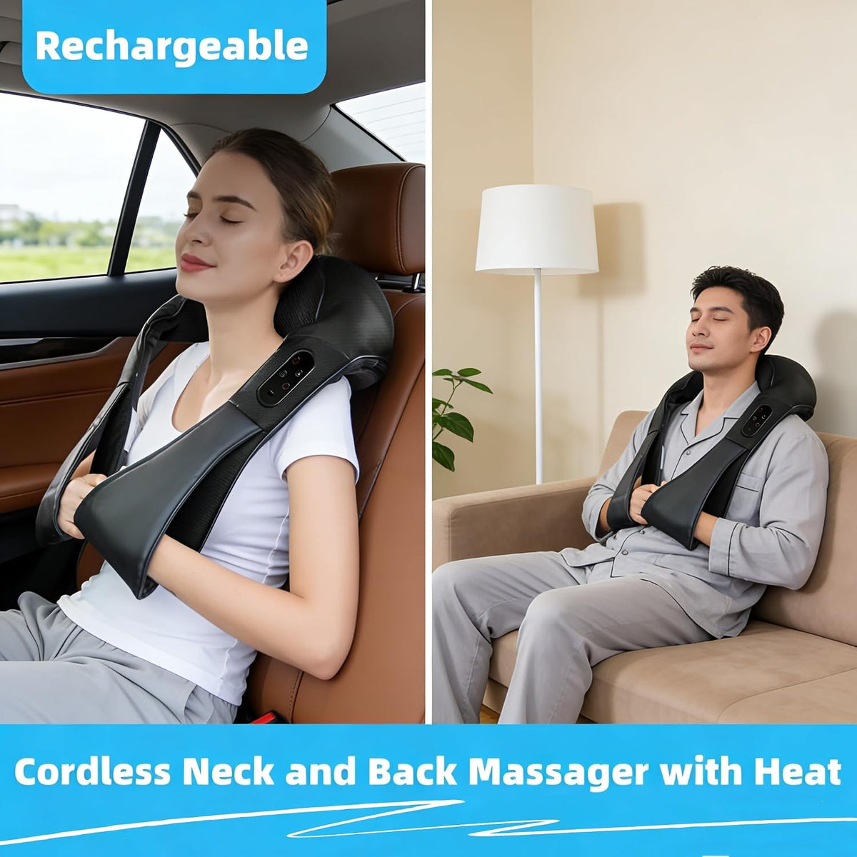 EAshuhe Masajeador de cuello inalámbrico con calor, masajeador de e...
