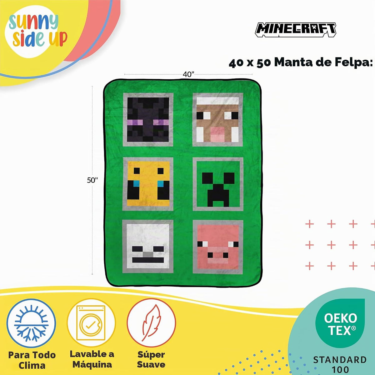 Sunny Side Up Manta de viaje de felpa Minecraft \u2013 Medidas 40 x...