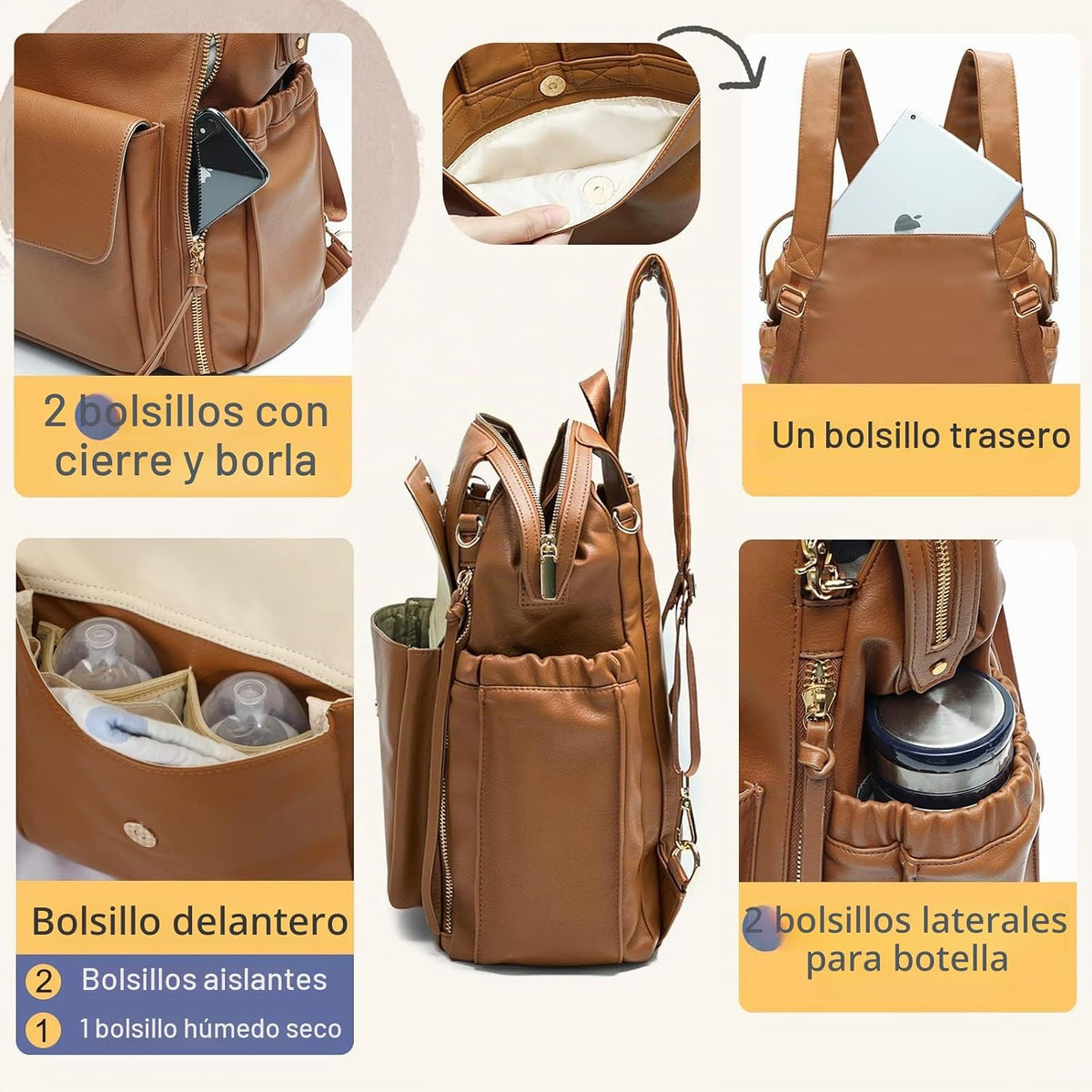 Miss fong - Mochila para pañales de bebé, bolsa de pañales de cuero...