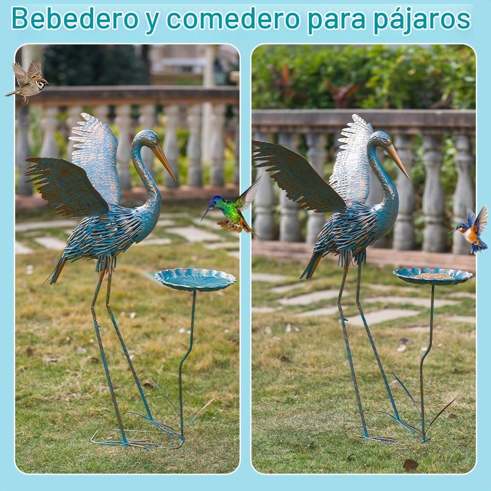 giole Estatuas de garza para exteriores con bandeja de hojas, estat...