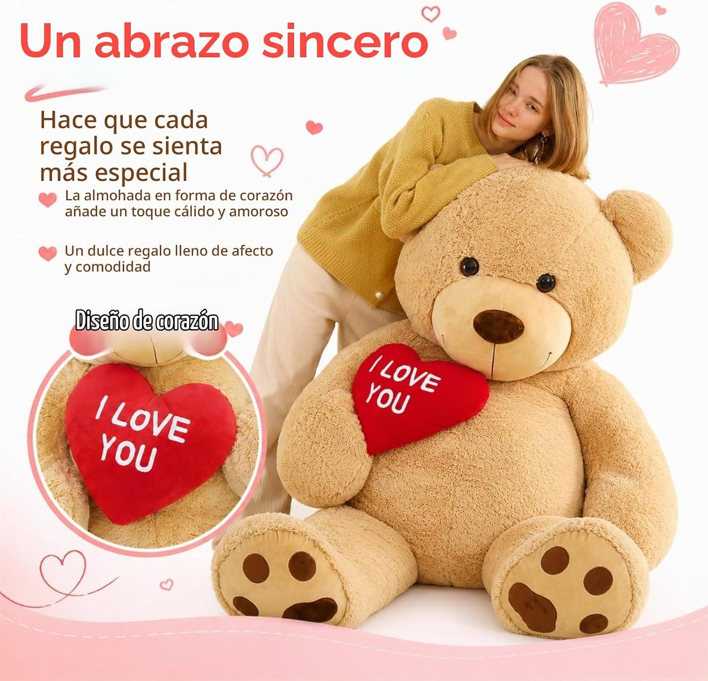 Tezituor Oso de peluche gigante de 5 pies, animal de peluche con co...