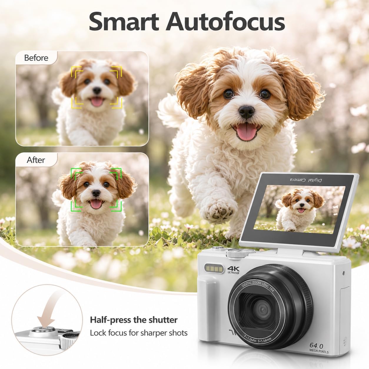Cámara digital 4K para fotografía, cámara de vlogging de 64MP para...