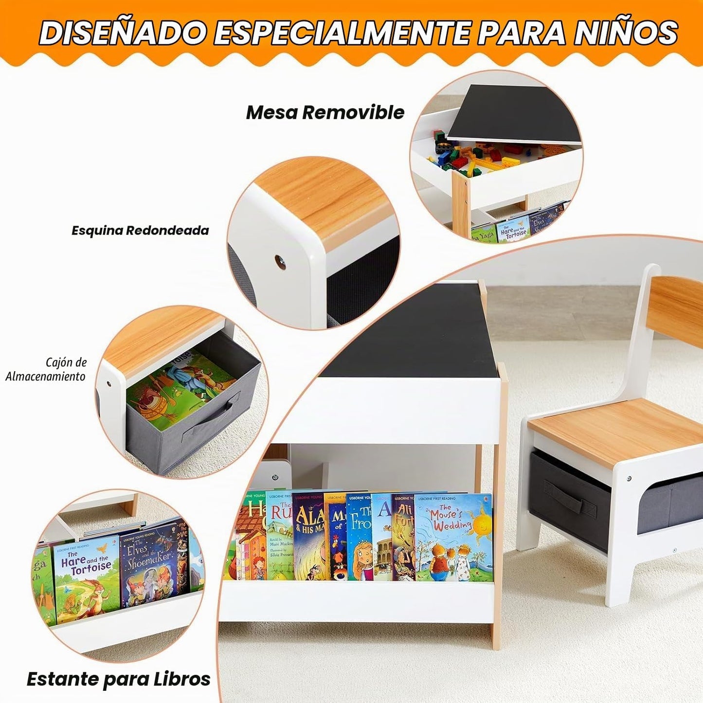 Asweets - Juego de mesa y silla para niños, escritorio infantil 4 e...