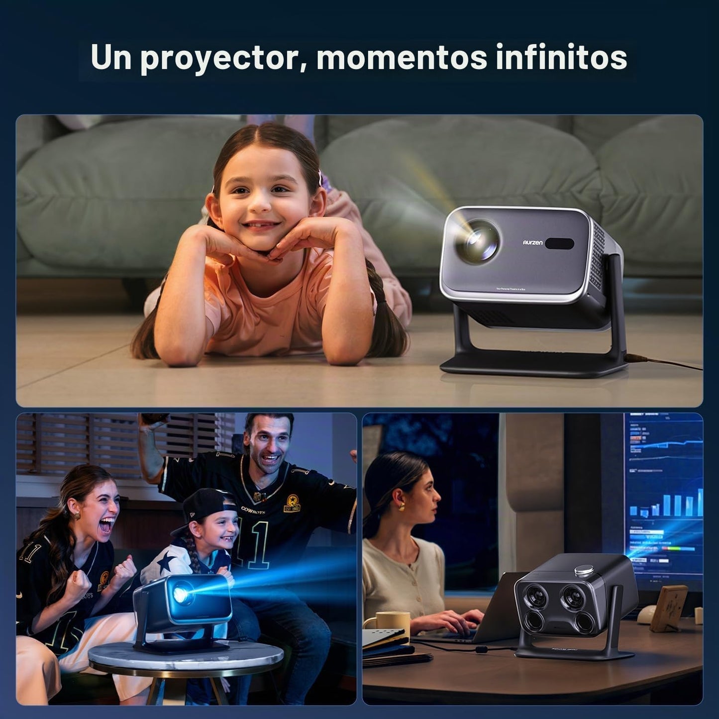 Aurzen BOOM - Mini proyector inteligente Google TV con WiFi y Bluet...
