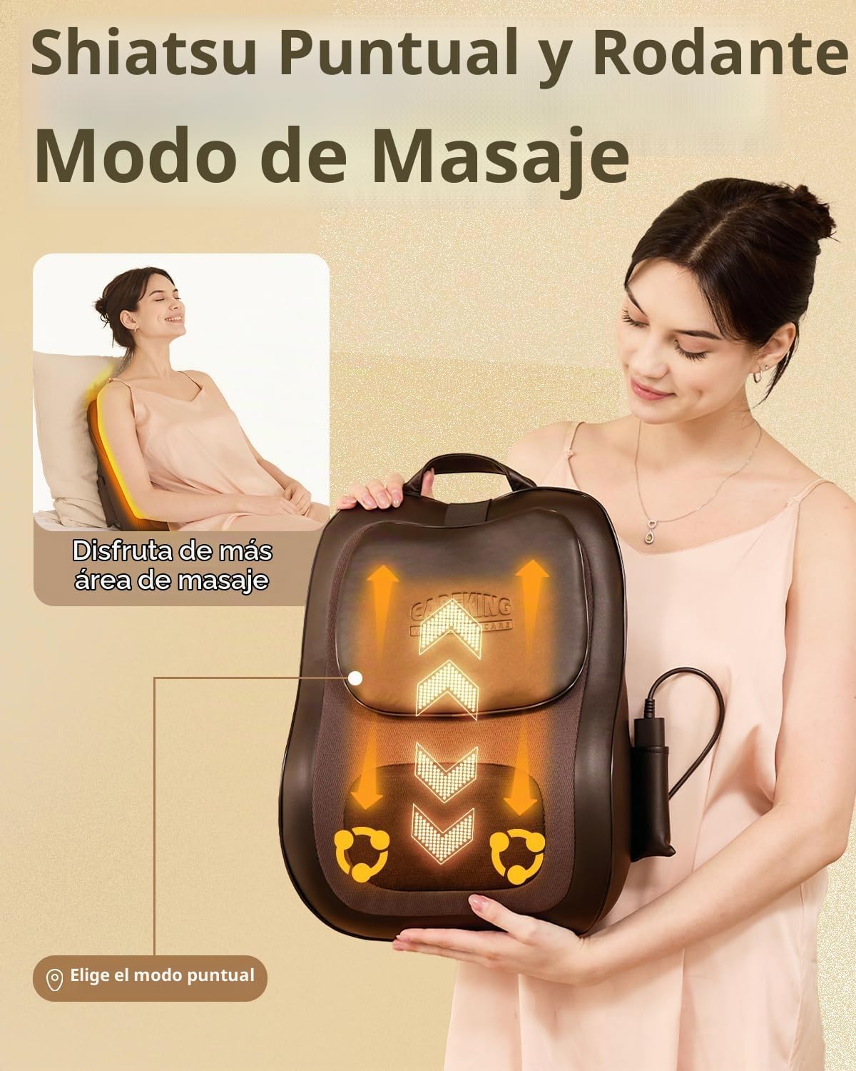 Masajeador de espalda con calor, almohada de masaje Shiatsu 3D, reg...