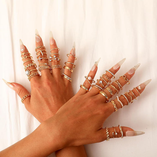 CHICUTIE Juego de anillos dorados para nudillos para mujeres, apila...