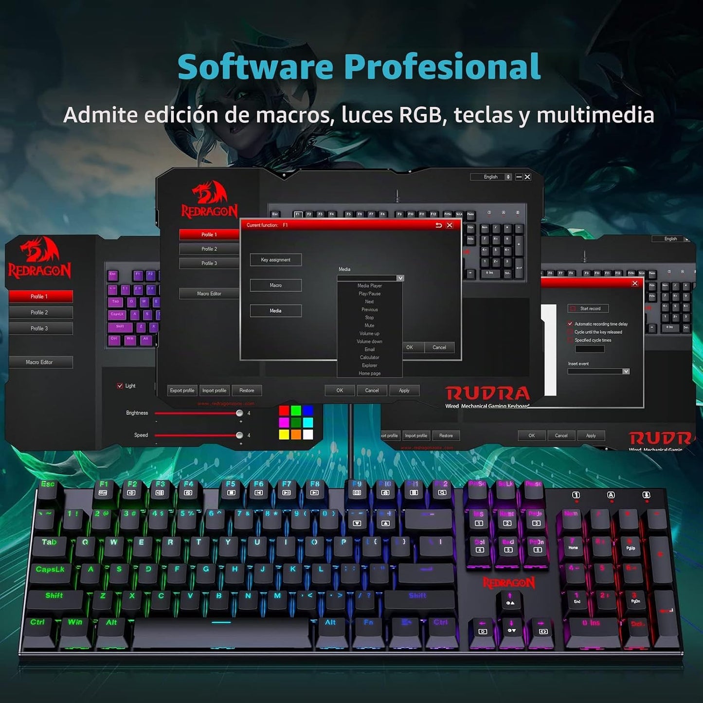 Redragon Teclado Mecánico para Juegos con Interruptores Rojos, Tecl...