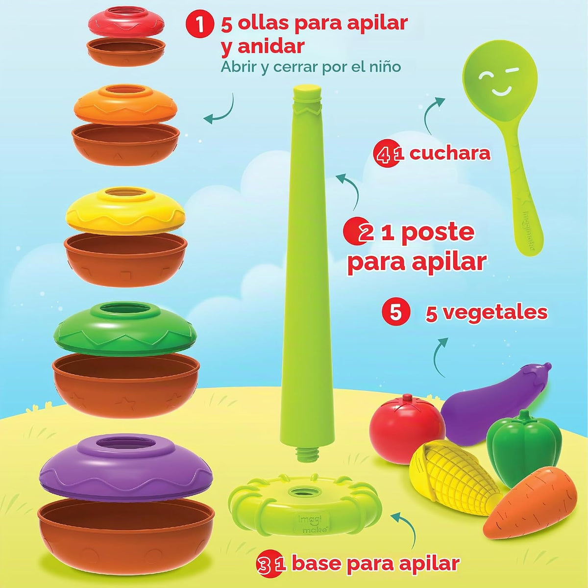 Imagimake Leaps &amp; Bounds - Ollas apilables, juguete de activida...