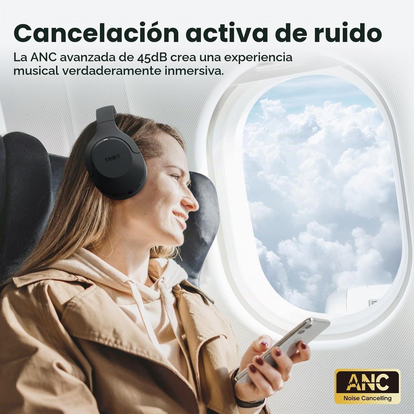 Tribit QuietPlus 81 Auriculares inalámbricos sobre la oreja, tiempo...