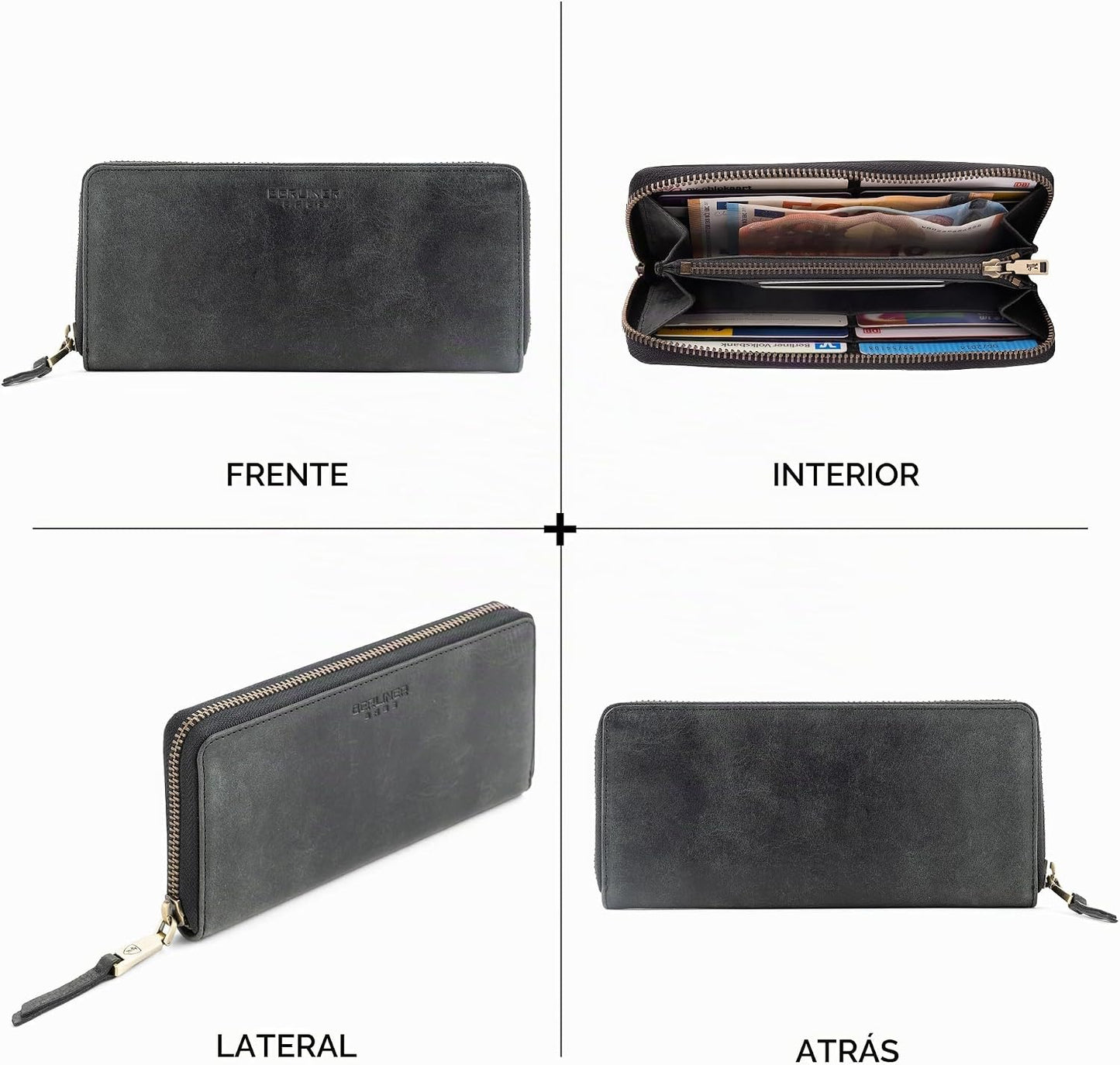 BERLINER BAGS Cartera con cremallera de cuero genuino Palma, Caja d...