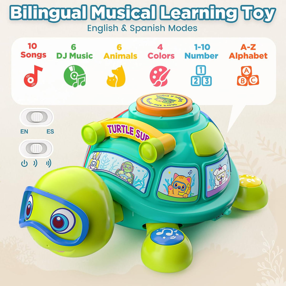Vahome Juguete musical de tortuga gateante para bebés de 3 a 12 mes...
