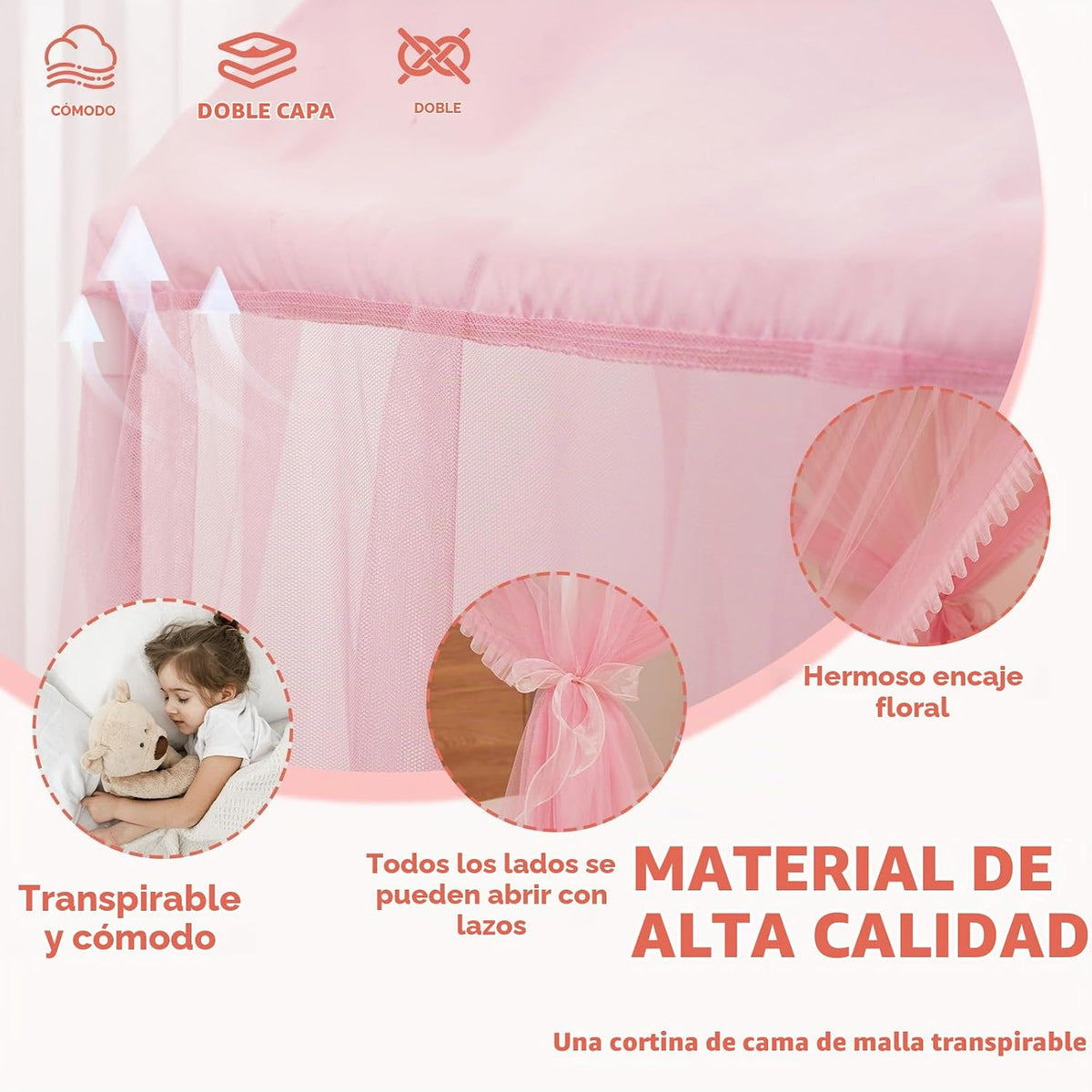ZRVTM Dosel de Cama de Princesa para Niñas - Dosel Rosa Castillo de...