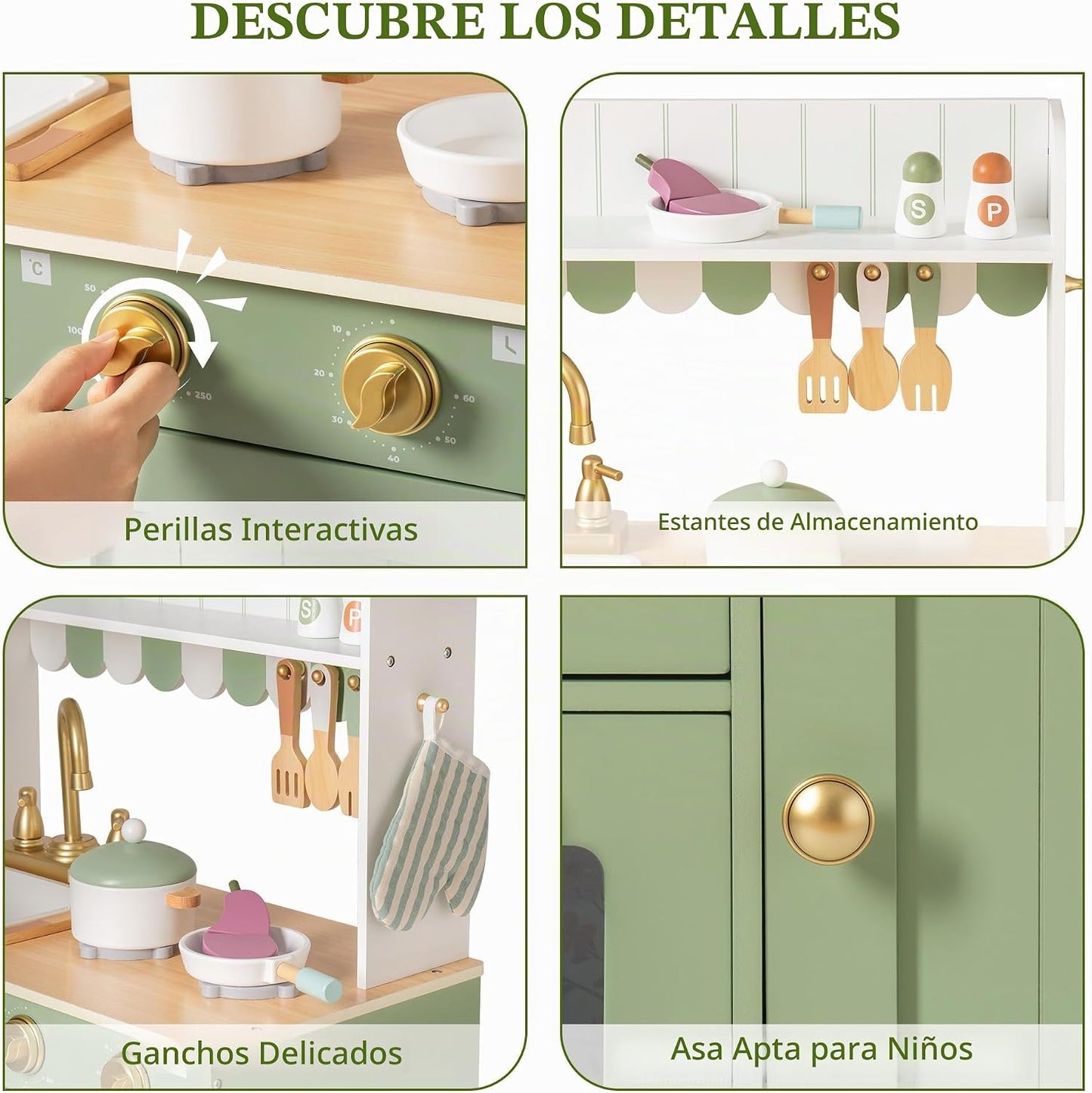 ROBUD Juego de cocina de madera para niños, juego de juguetes de co...