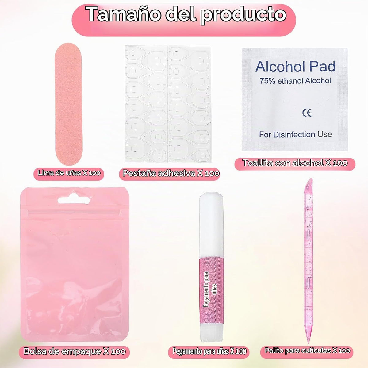 Kit de 100 herramientas de uñas a presión rosa para empresas, kit d...