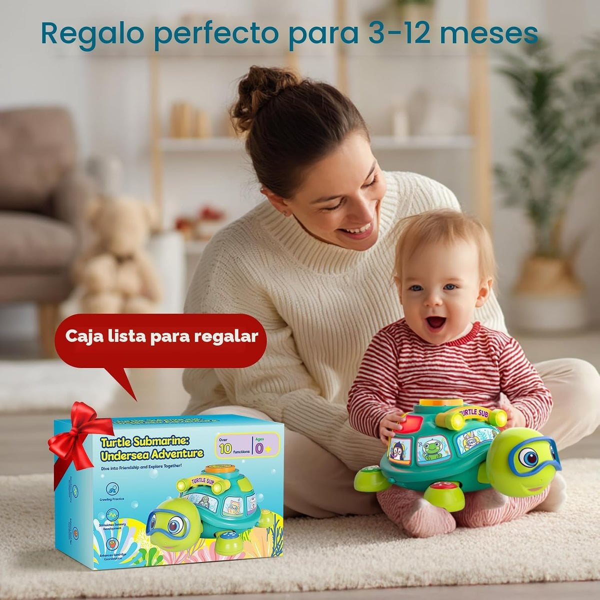 Vahome Juguete musical de tortuga gateante para bebés de 3 a 12 mes...
