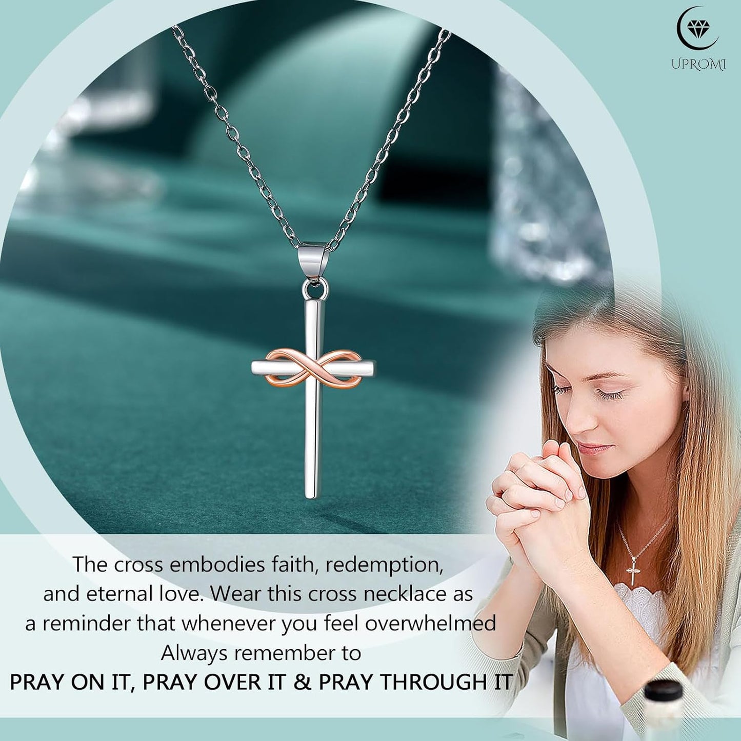 UPROMI Collar de cruz infinita para mujer, regalos de bautismo de g...