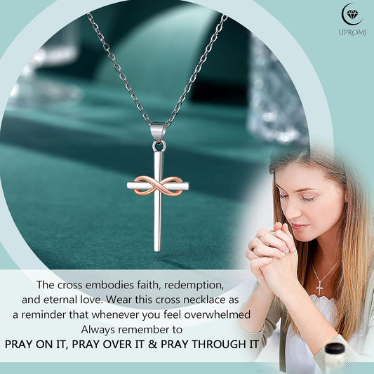 UPROMI Collar de cruz infinita para mujer, regalos de bautismo de g...