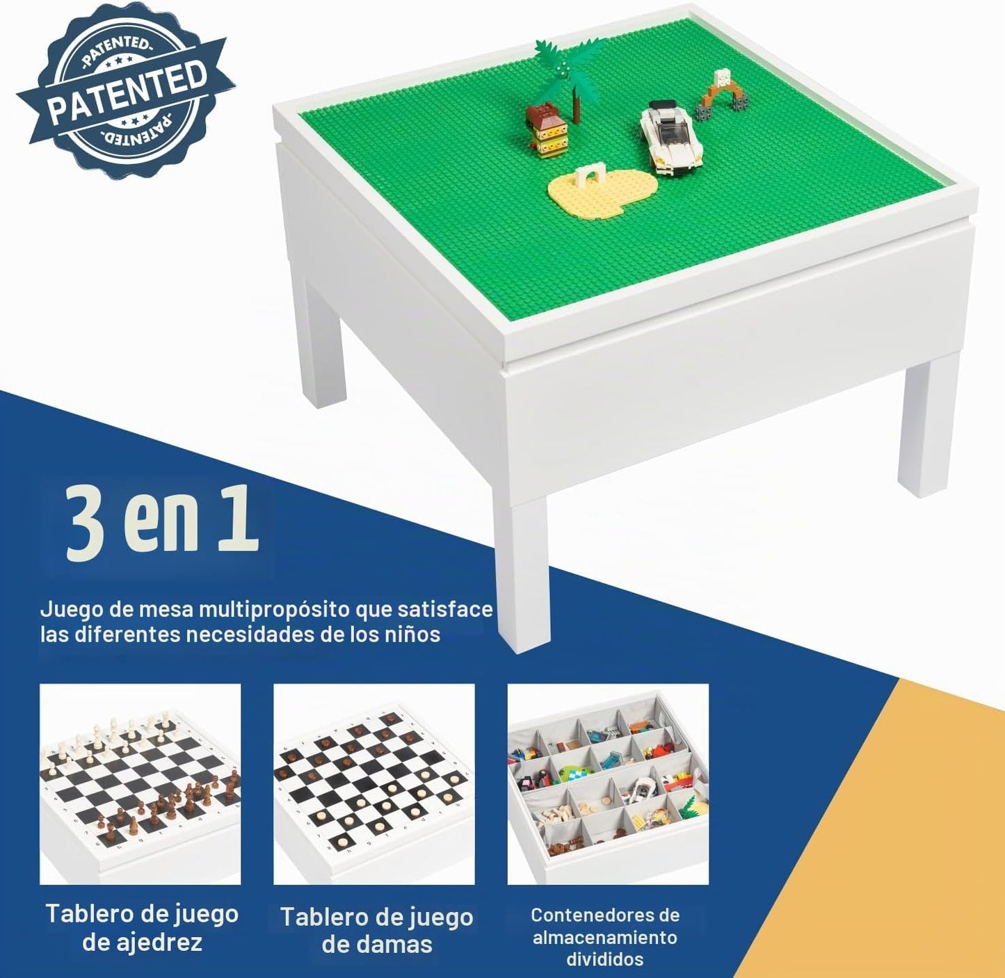 UTEX Mesa de construcción 3 en 1 para niños y mesa de ajedrez compa...
