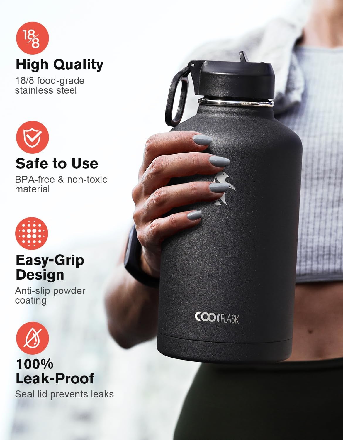 Coolflask Botella de agua aislada de 32 onzas, lavanda y botella de...