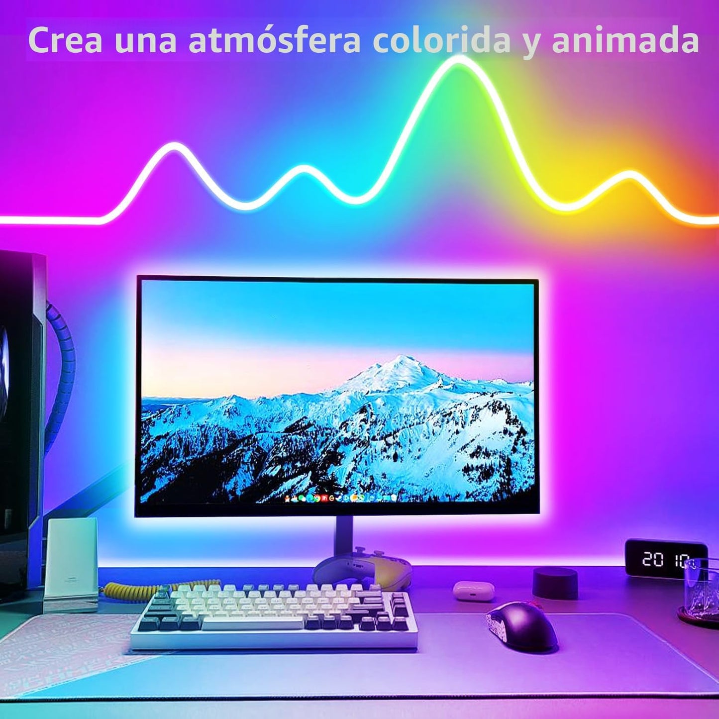 Luces de cuerda de neón LED RGB de 100 pies, luces de neón LED con...