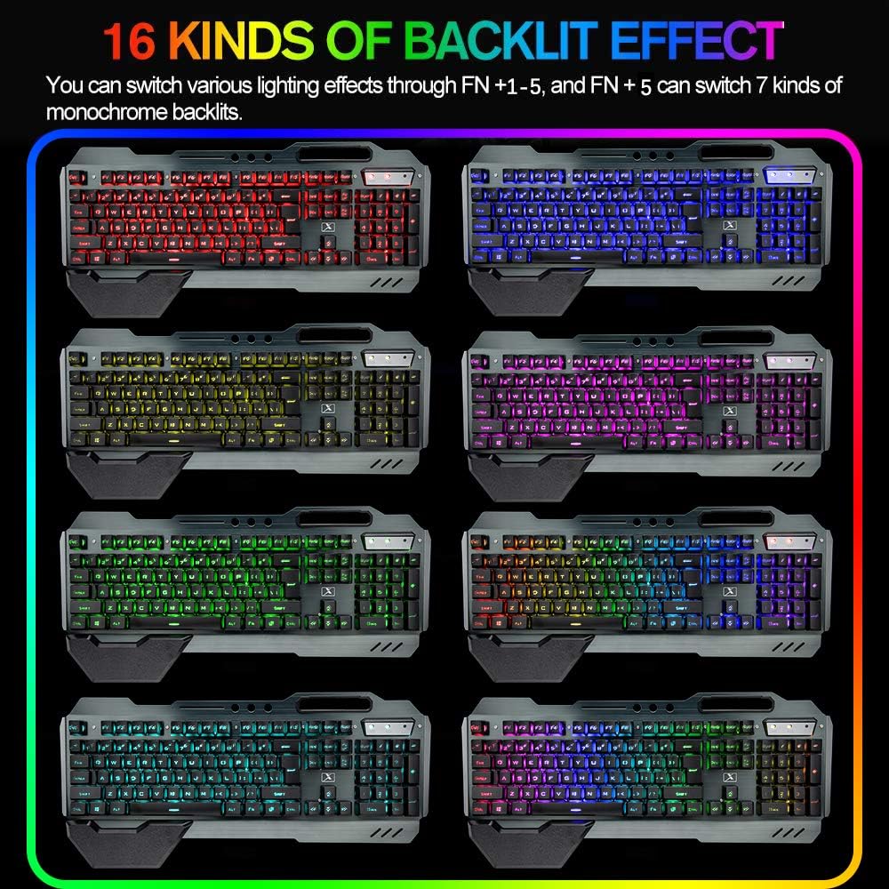 Kit de teclado de membrana inalámbrica para juegos y mouse y auricu...