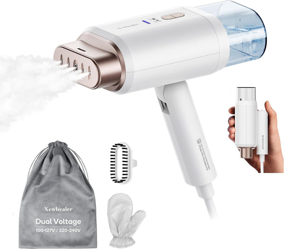 Newbealer Vaporizador de ropa de doble voltaje: 120 V\/220 V, 1200...