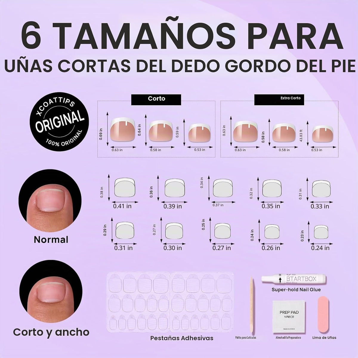BTArtbox - Uñas a presión, champ, squoval corto, punta francesa bla...