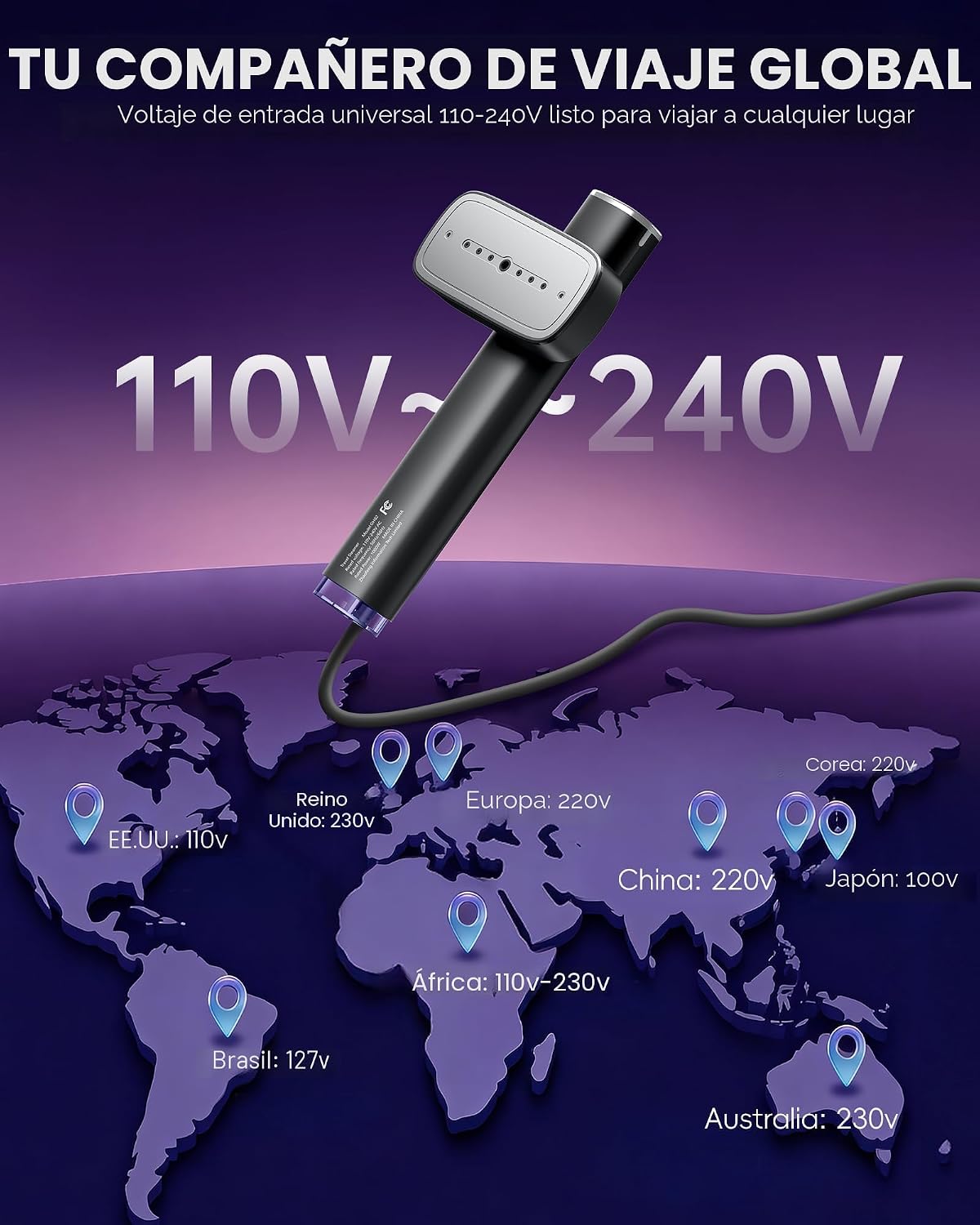 OGHom Vaporizador para ropa, vaporizador de viaje de 110-240 V y pl...