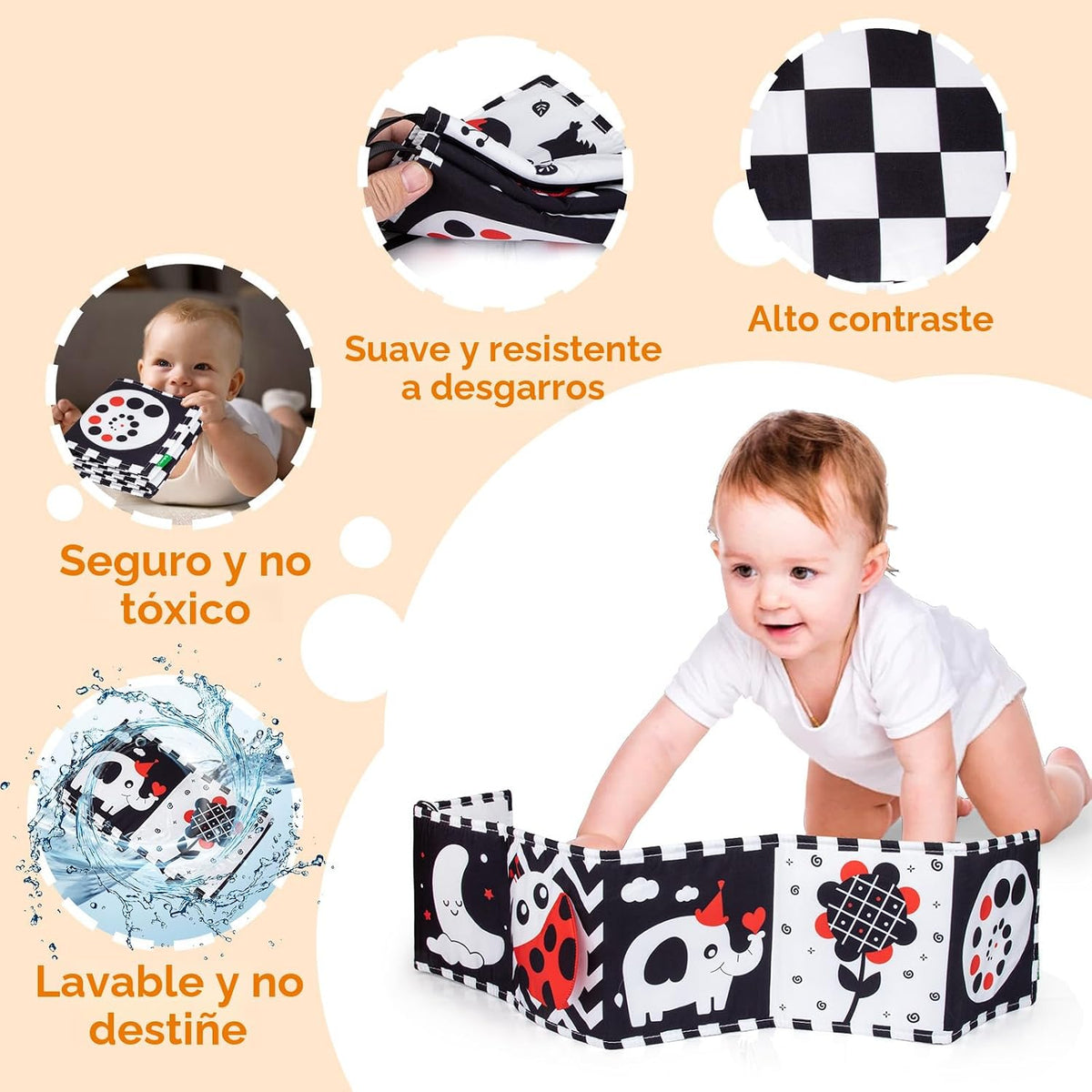 Cawgug Juguetes para bebés de alto contraste en blanco y negro para...