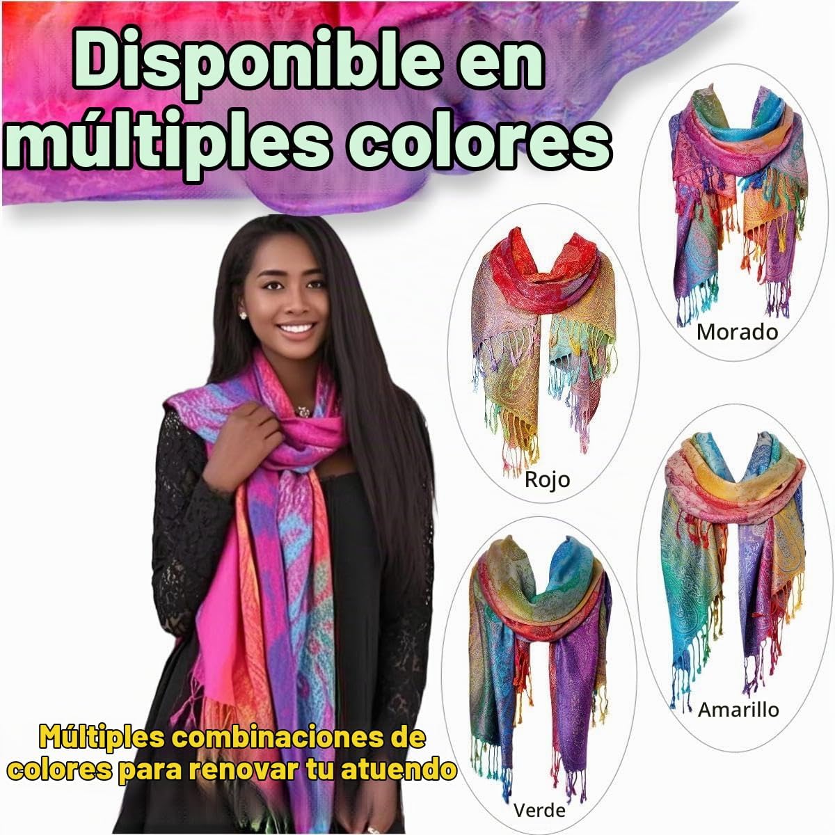 guiyal Bufanda suave vintage de jacquard de mezcla de algodón con b...