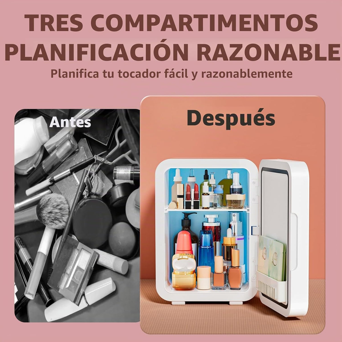 JrostKault Mini refrigerador de 4L con espejo LED, doble función de...