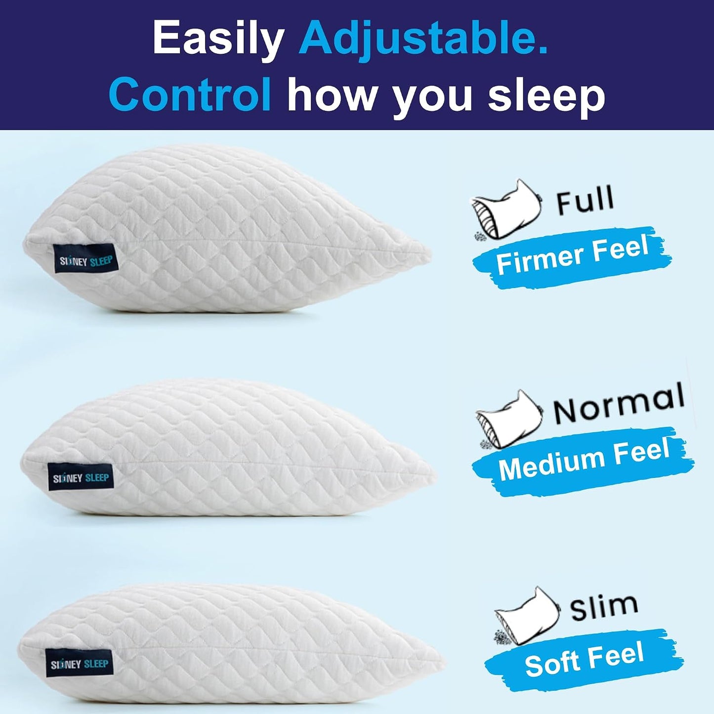 Sidney Sleep Juego de 2 almohadas de cama tamaño Queen para persona...