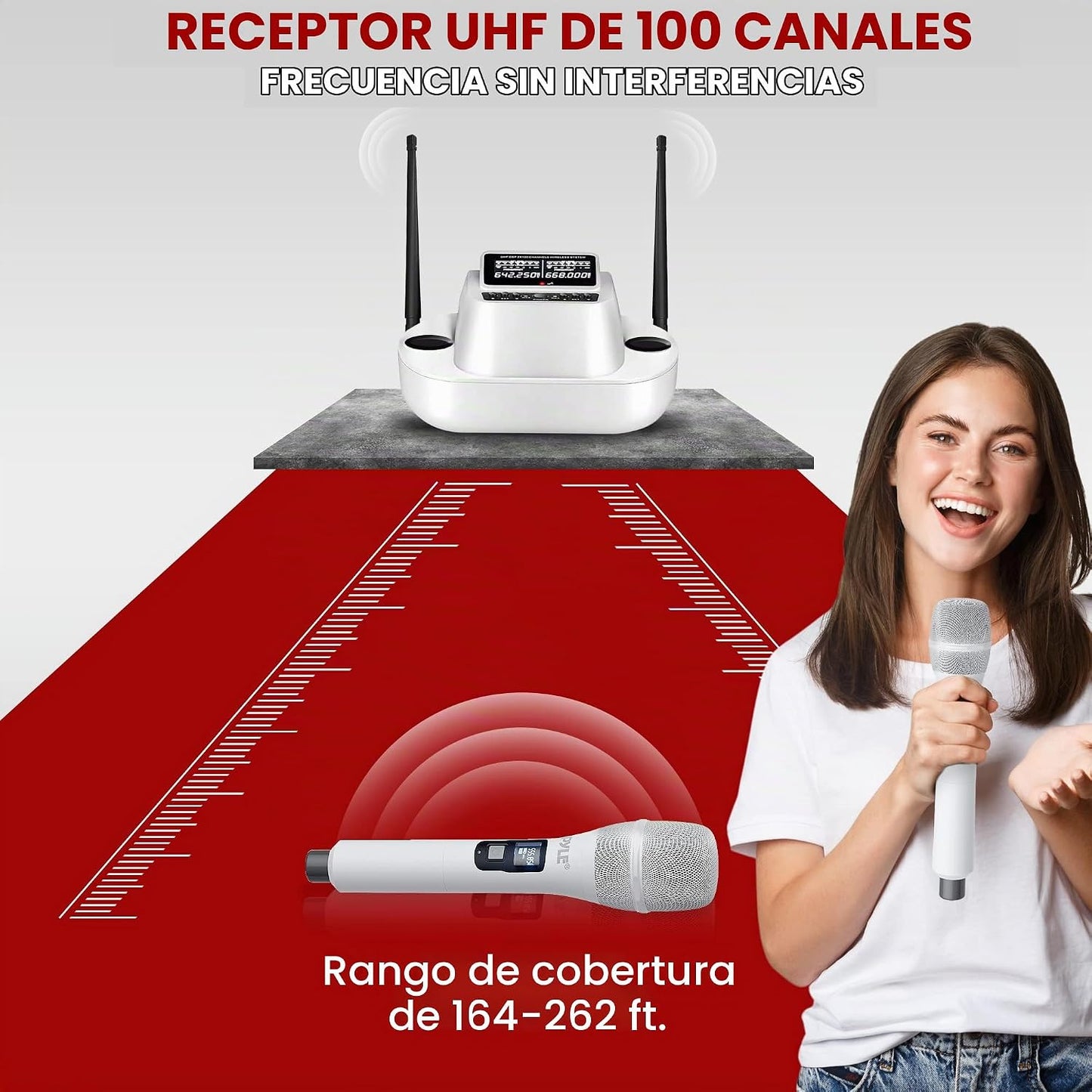 Pyle Sistema de micrófono inalámbrico UHF - Receptor Bluetooth con...