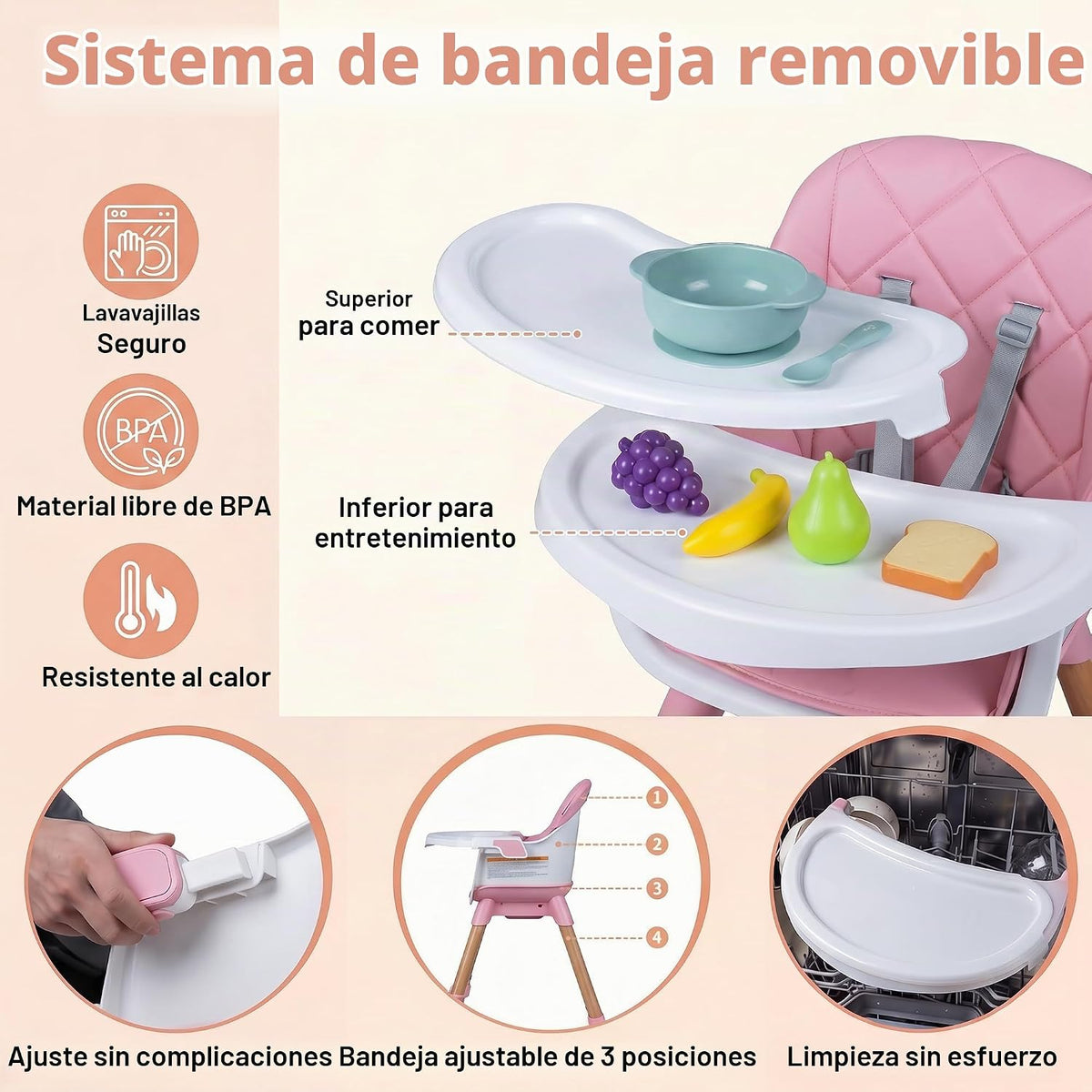 HONEY JOY Silla alta para bebé, silla alta de alimentación converti...
