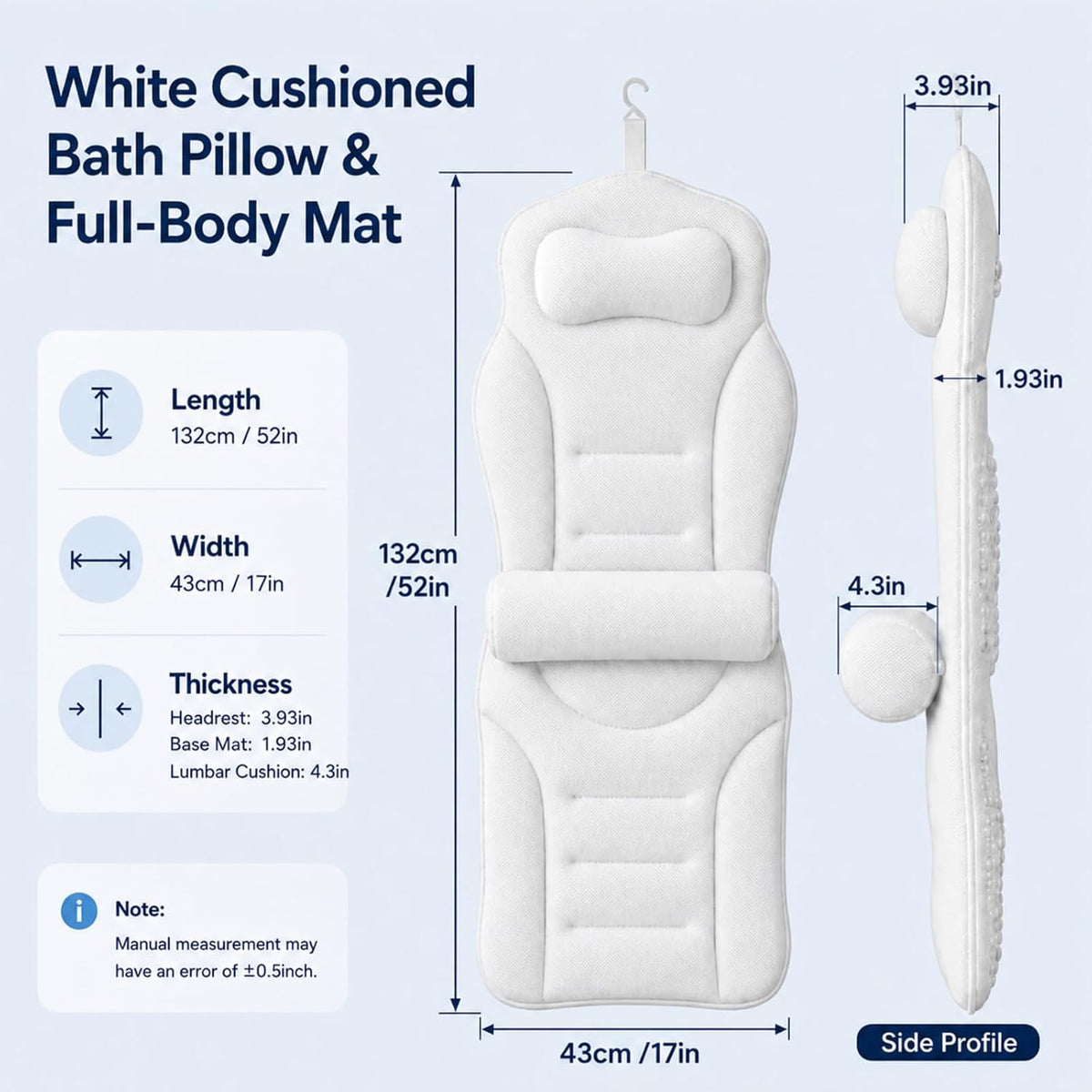 Almohada de cuerpo completo para bañera con soporte lumbar, cojín d...