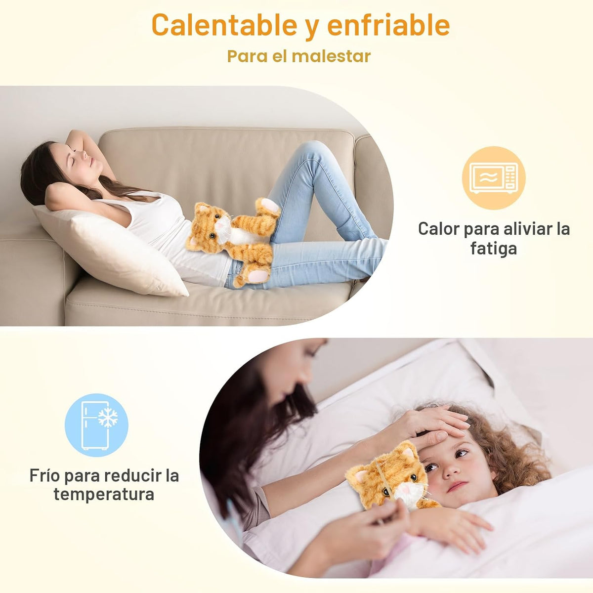 SuzziPals Animal de peluche de gato naranja calentable y enfriable,...