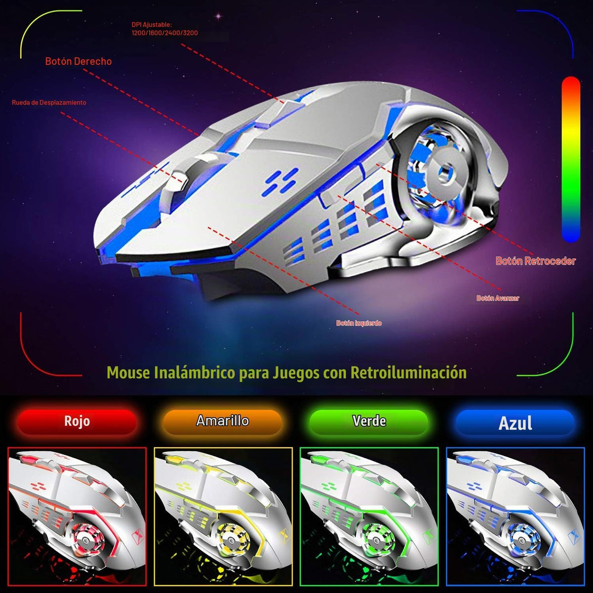 Teclado y ratón inalámbricos para juegos, teclado recargable con re...