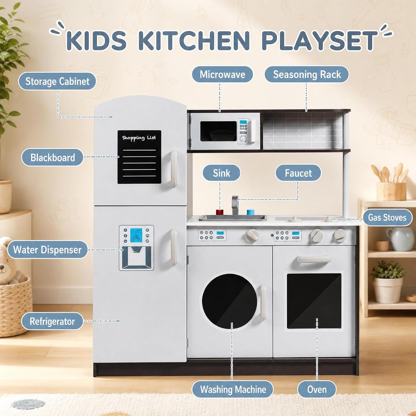 Costzon Cocina de Juguete para Niños, Juego de Cocina de Madera par...