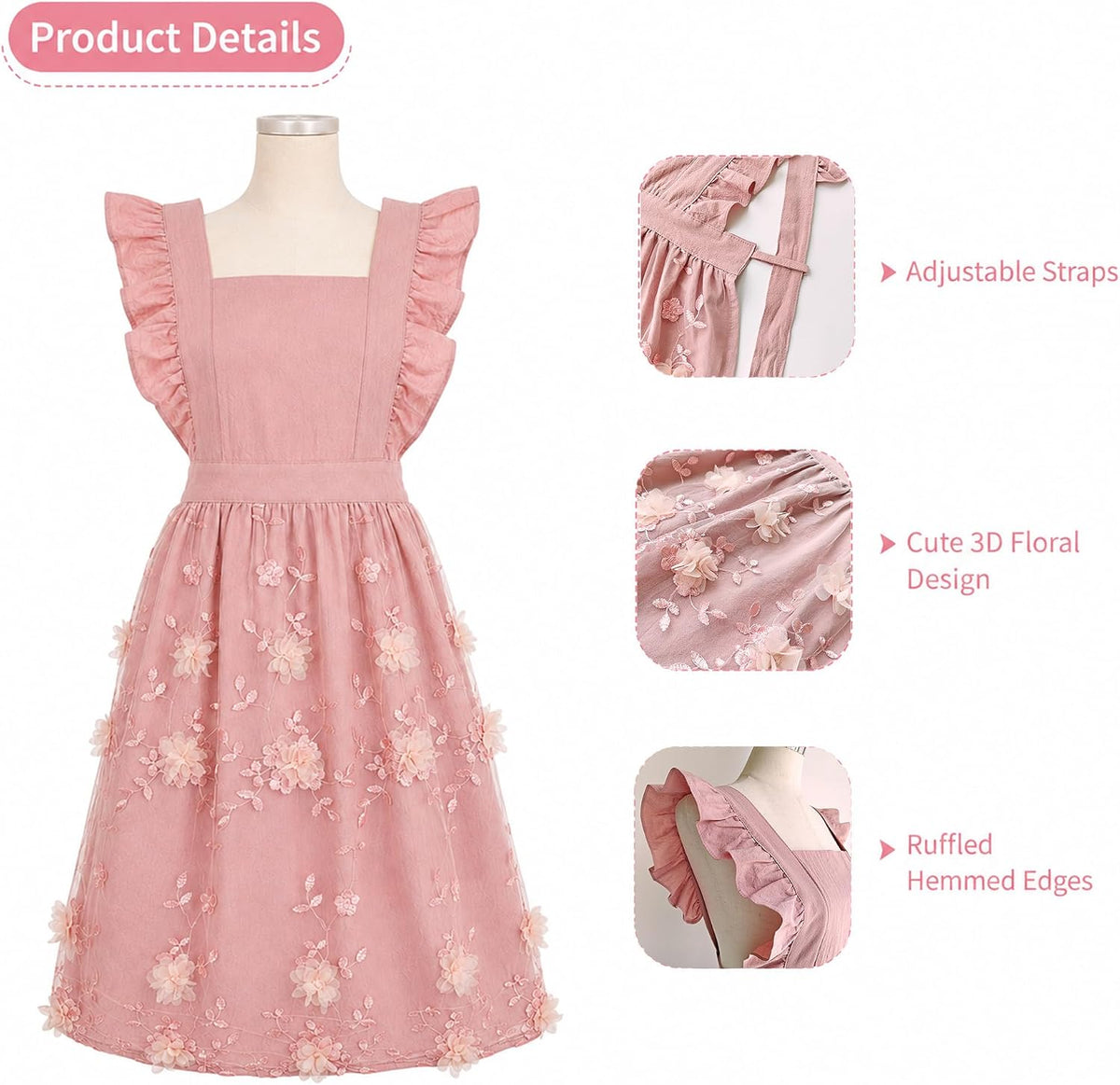 Hasprony Lindo delantal floral rosa para mujer