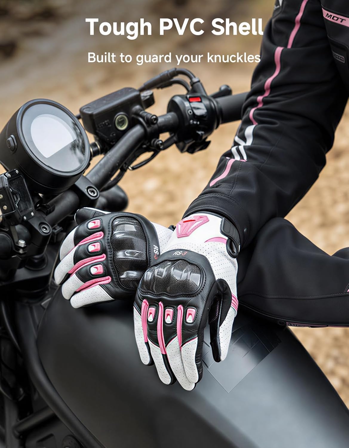 KEMIMOTO Guantes de motocicleta de piel de oveja para mujer, guante...