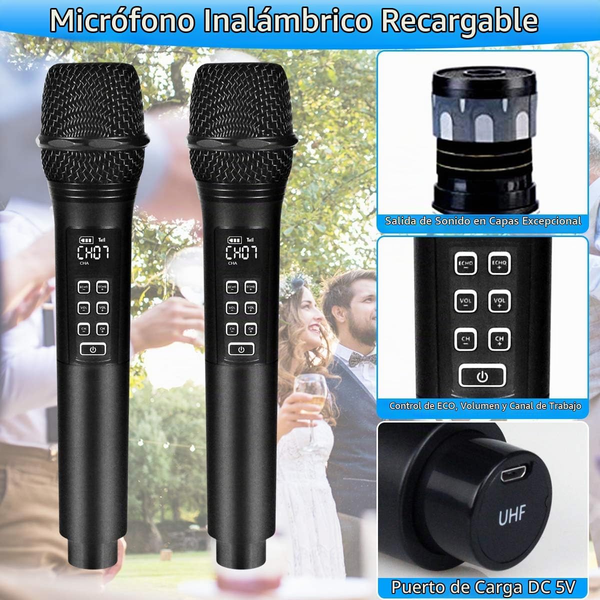 Kithouse K28 Micrófono inalámbrico recargable para karaoke con cont...