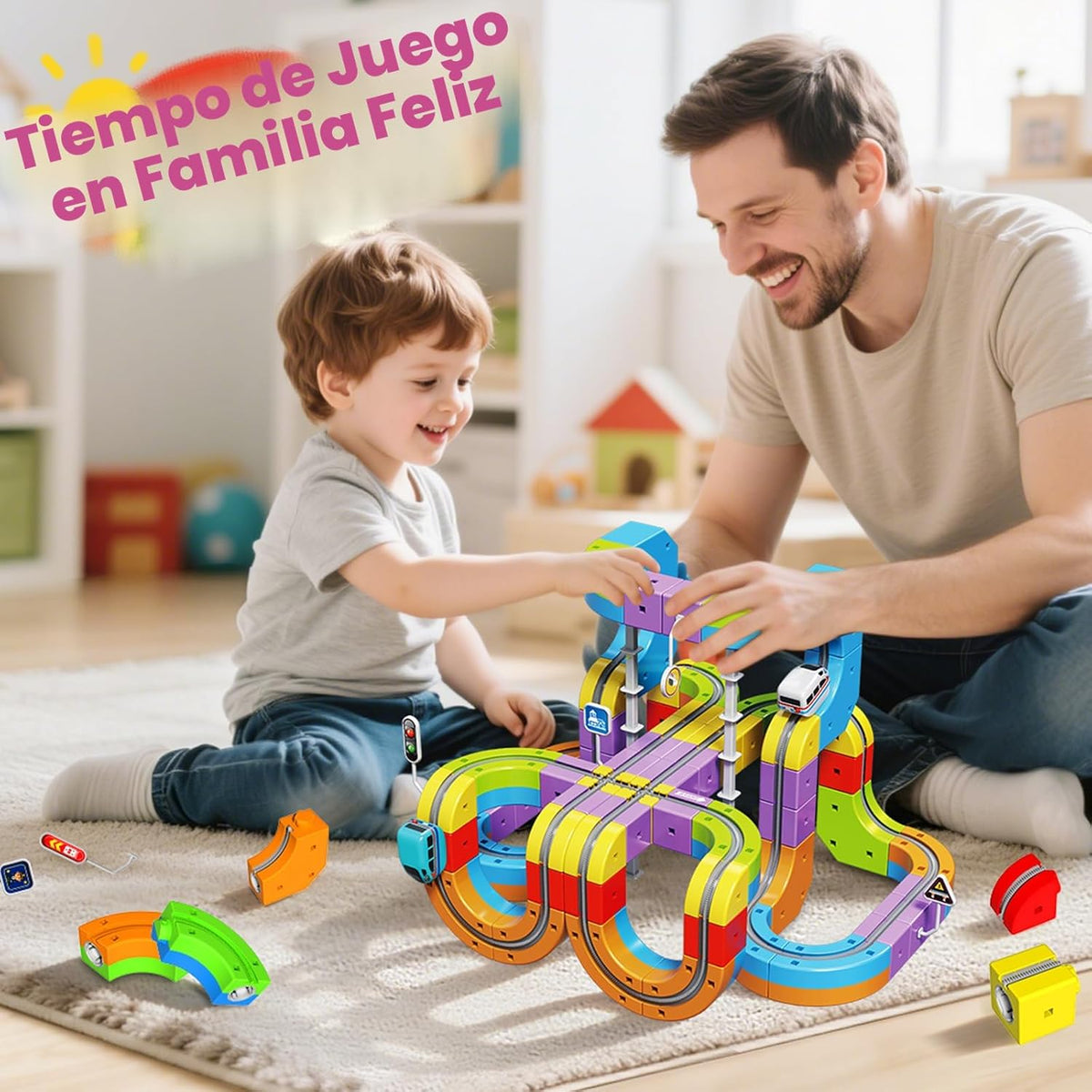 Juego de tren eléctrico para niños, 110 piezas de pista de carreras...