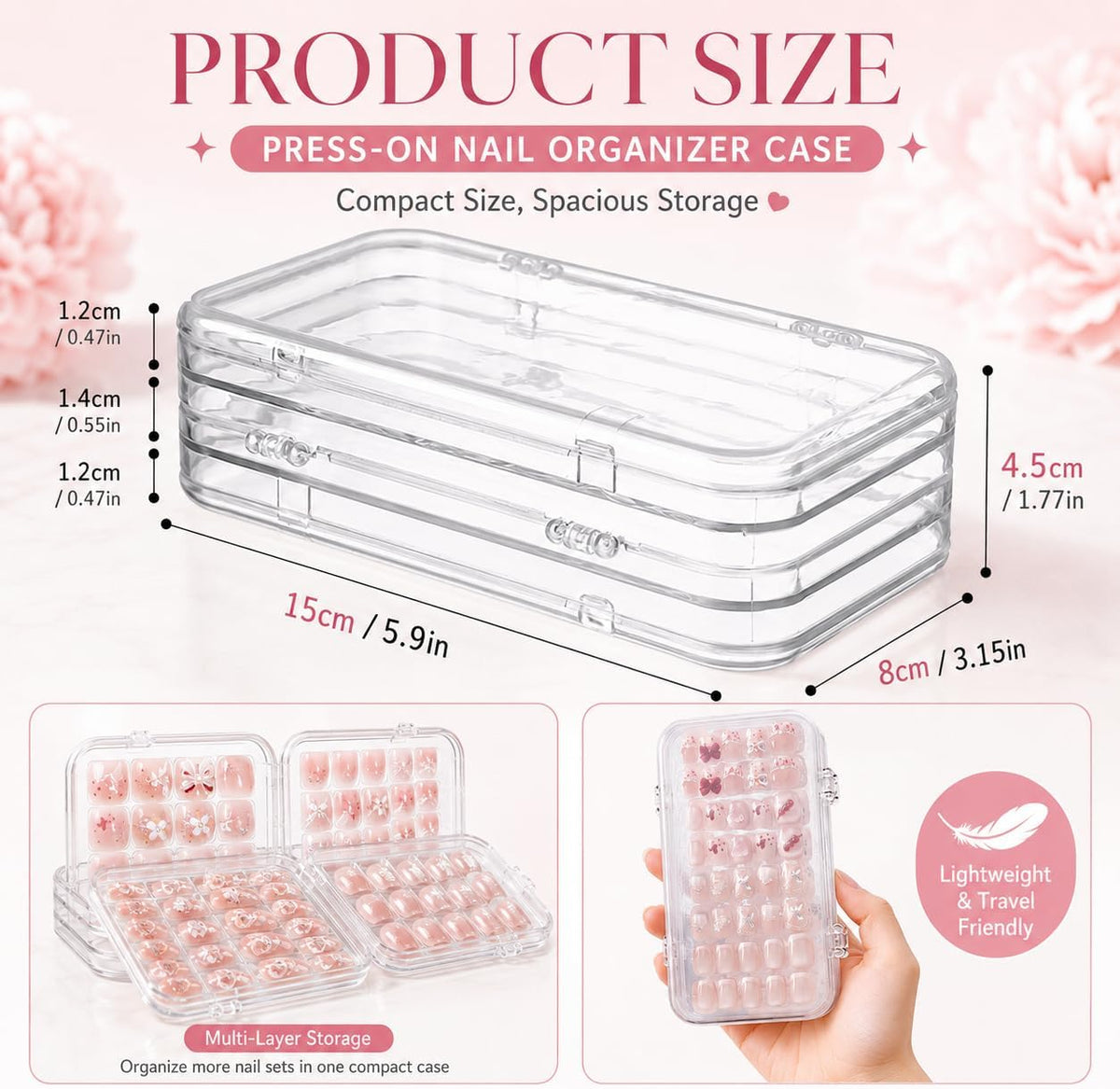 XSHQGZRX Estuche organizador de uñas con tres pliegues a presión |...