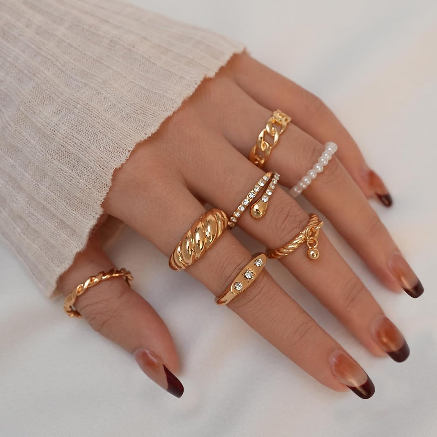 YEEZII Juego de 68 anillos para nudillos, dorados, para mujeres, ap...